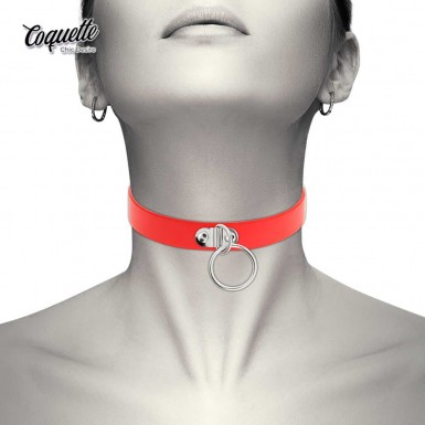 COQUETTE Fetish Chocker - colier fetis tip choker din piele vegana lucrata manual rosu