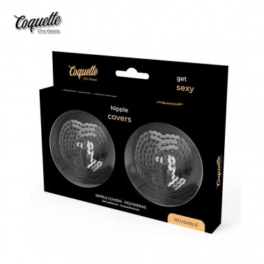 COQUETTE Chic Desire Heart Nipple Covers - invelisuri pentru sfarcuri in forma de inima cu paiete si ciucuri negre
