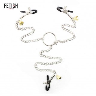 FETISH ADDICT Nipple and Clit Clamps - chained nipple and clit clamps with bells