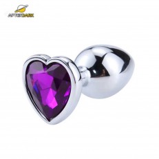 AFTERDARK Purple Heart Butt Plug - dop anal din aluminiu in forma de inima cu bijuterie de culoare mov lavanda