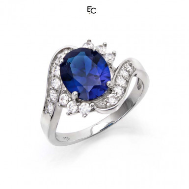 Sterling Silver ring with blue rosette and white Zircon stones (01-2058BLU)