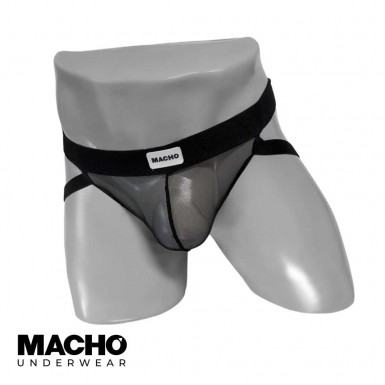 MACHO Jockstrap MX22N - slip negru tip jockstrap semi-transparent pentru barbati
