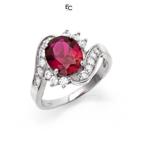 Inel din Argint 925 cu rozeta rosie si pietre de zirconiu alb (01-2058RED)