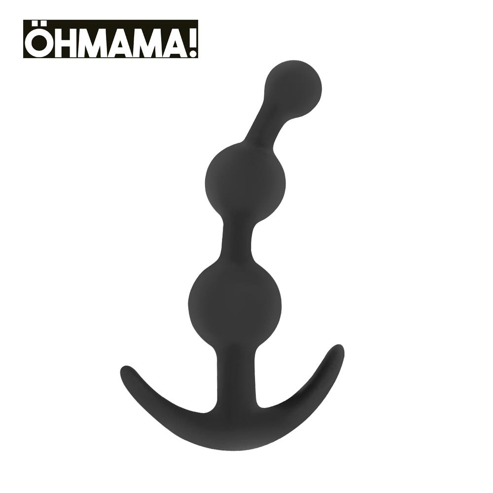 OHMAMA Curved Anal Butt Plug - dop anal curbat din silicon cu baza tip ancora in negru