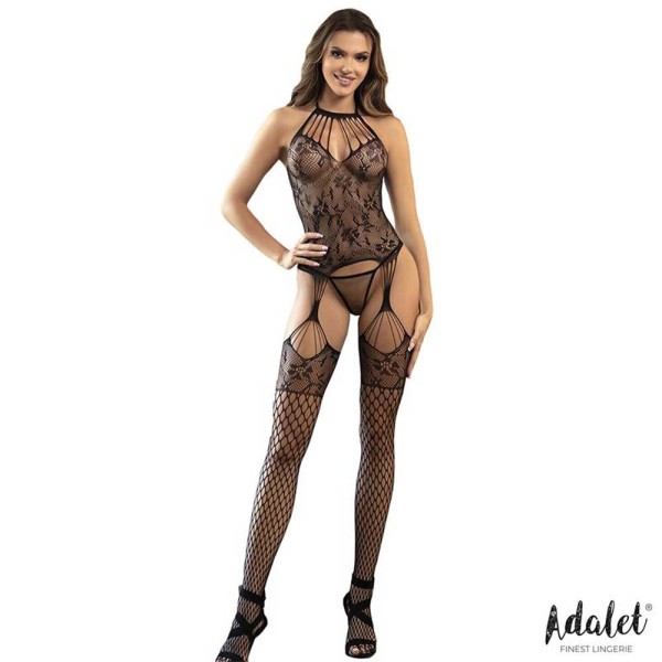 ADALET LINGERIE Julia Bodystocking - open crotch bodystocking with garter in black