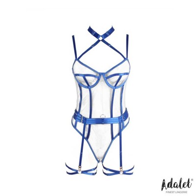ADALET LINGERIE Killye Sheer Teddy - body albastru transparent indraznet cu bretele si inele pentru picioare