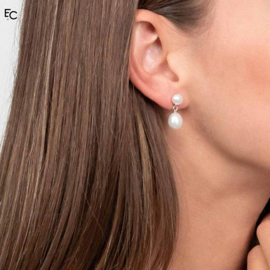 Sterling Silver Earrings with 2 Pearls (02-1066WHT)