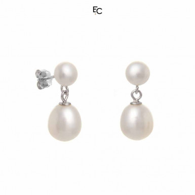 Sterling Silver Earrings with 2 Pearls (02-1066WHT)