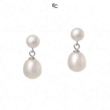 Sterling Silver Earrings with 2 Pearls (02-1066WHT)