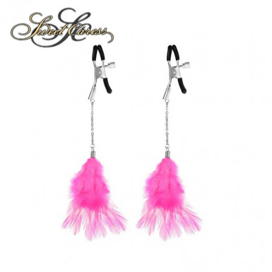 Nipple Clamps Sweet Caress - nipple clamps with fluff feathers in fuchsia