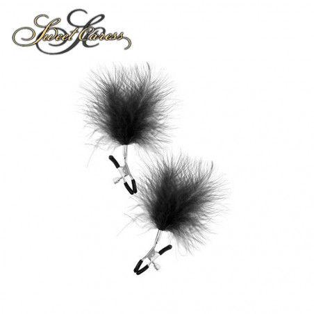 Sweet Caress Nipple Clamps - cleme sfarcuri cu puf in negru