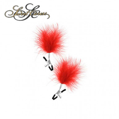 Nipple Clamps Sweet Caress - nipple clamps with fluff in red
