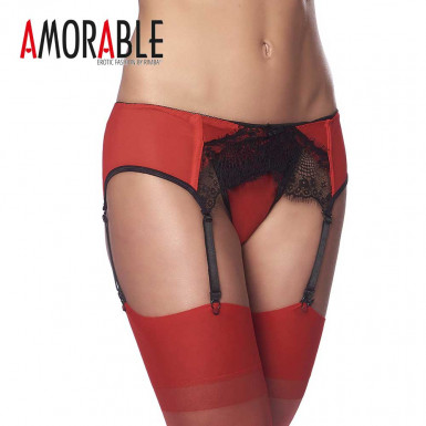 Amorable Garter Belt set - sensual garter belt with thong and stockings in black and red