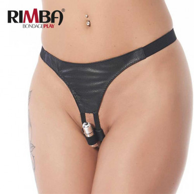 RIMBA G-String with Vibrating Bullet - tanga open crotch din piele cu glont vibrant