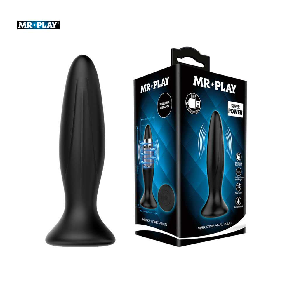 Mr. Play Vibrating Anal Plug Special - dop anal vibrator reincarcabil in negru