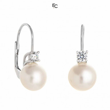 Silver Earings with Zircon and Pearls (02-1067W)