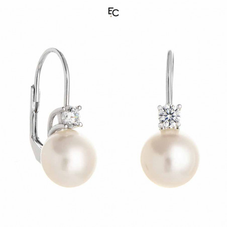 Sterling Silver Earrings with Pearls and Zircon (02-1067W)