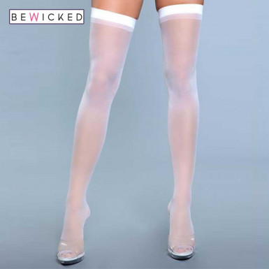 BE WICKED Best Behaviour Stockings - Thigh Highs in white