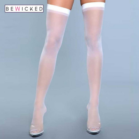 BE WICKED Best Behaviour Stockings - ciorapi albi din nylon 100%