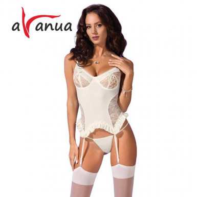 Corset Avanua Bianca - elegant ecru corset with thong
