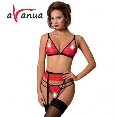 Set Avanua Salome - set of a sexy thong, bra and garter belt in black and red