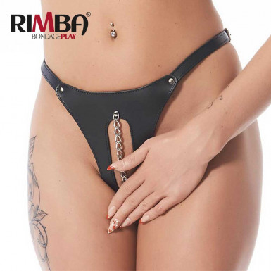 RIMBA Open G-String - g-string open crotch din piele ajustabil in negru