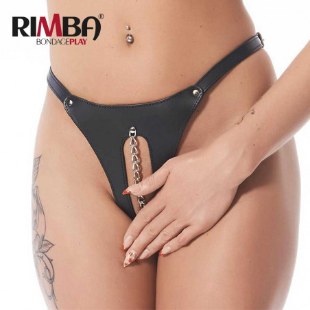 RIMBA Open G-String - leather open crotch g-string adjustable in black