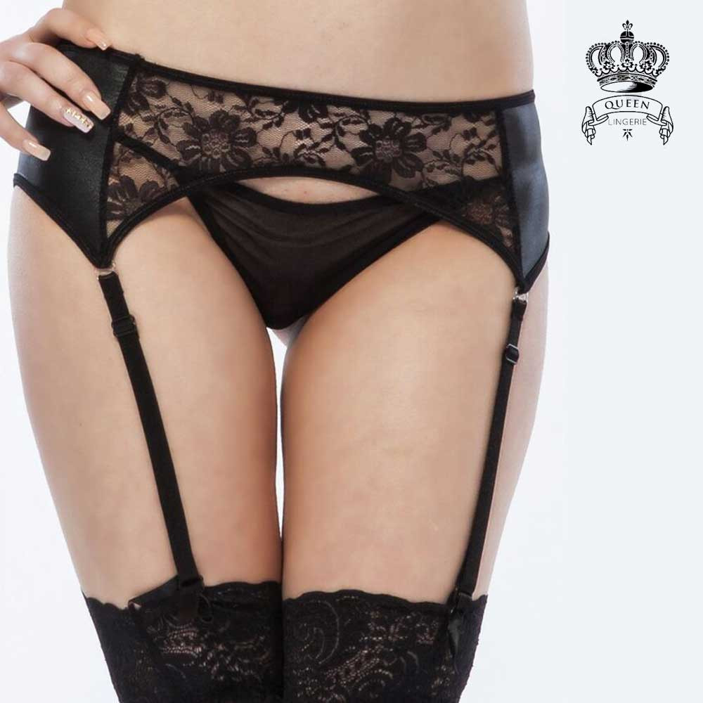 Queen Lingerie Garter Belt set - sensual garter belt with thong in black