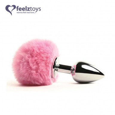 FEELZ TOYS Bunny Tail Butt Plug - dop anal din metal cu coada de iepuras roz