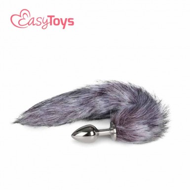 EASYTOYS Fox Tail Butt Plug 6 - aluminum butt plug with silver-grey fox tail