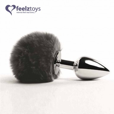 FEELZ TOYS Bunny Tail Butt Plug - dop anal din metal cu coada de iepuras neagra